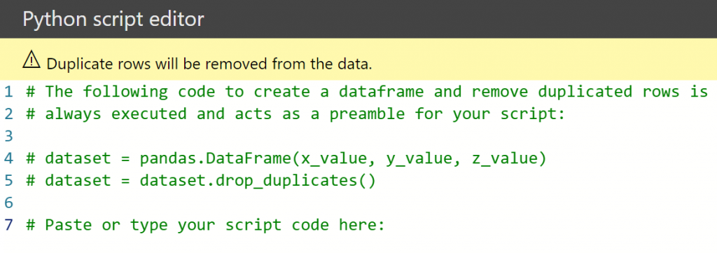Python script template in Power BI.