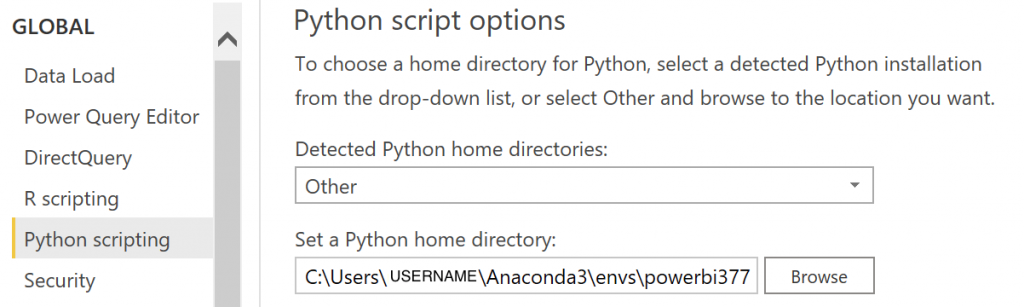 Python script settings in Power BI. Spark And Power BI