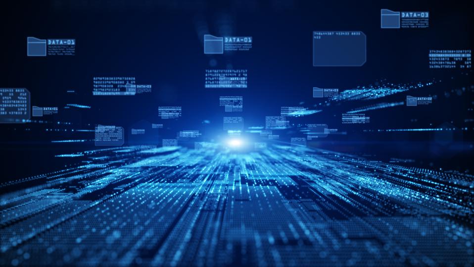 Digital cyberspace with particles and digital data network connections, Future technology digital abstract background concept.