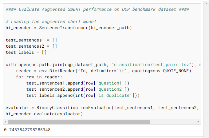 evaluating on test Quora Question Pairs dataset